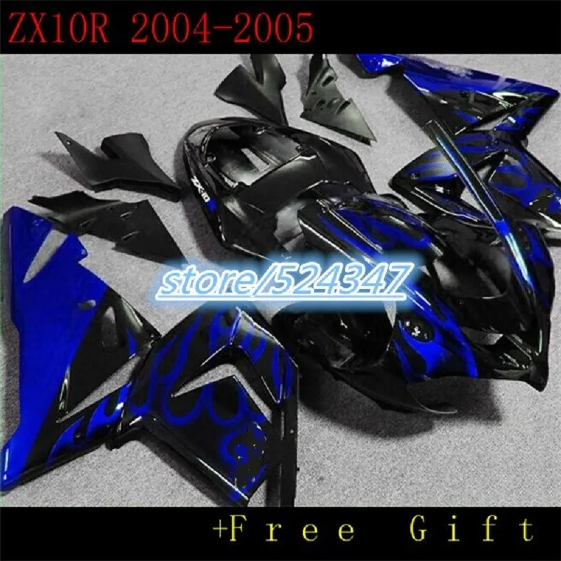 

Motorcycle Fairing kit Fit for KAWASAKI Ninja ZX10R 04 05 ZX 10R 2004 2005 ZX-10R 04-05 flaming BLUE Fairings set-Nn