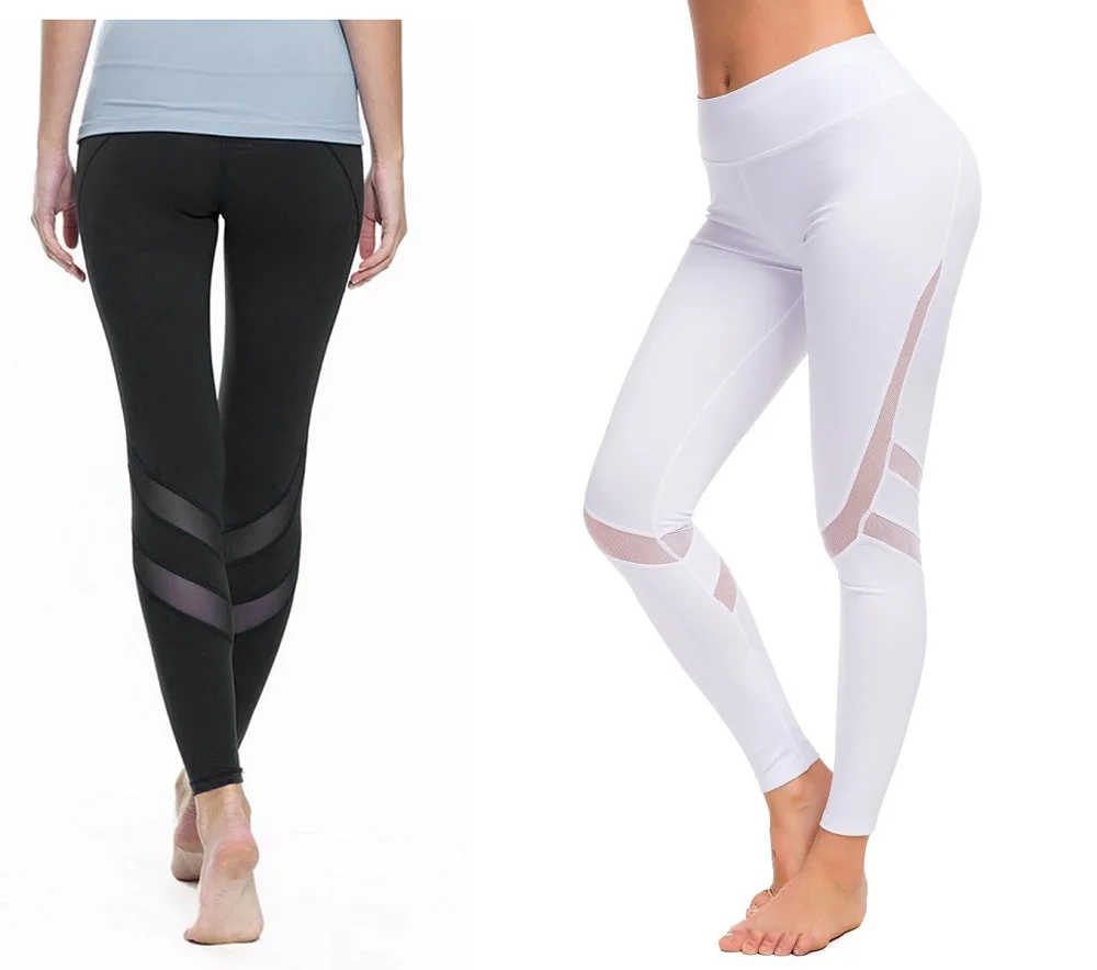 

High Waist yoga Leggings mesh stitching women's yoga pants Gym Fitness Running Tight sports leggings Athletic white Trousers Fem