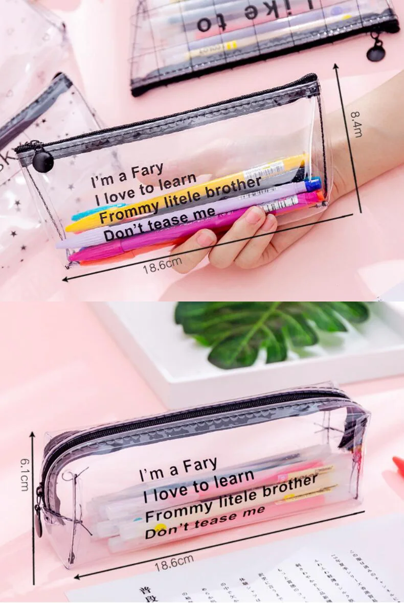 Прозрачный чехол карандаш с надписью и звездой для девочек симпатичная коробка