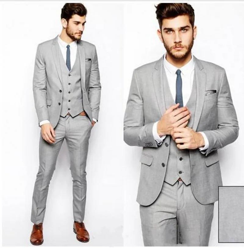 

Handsome Grey Groomsman Suits Wedding Suits for Men (Jacket+Pants+vest+tie) 3 Pieces Groom Tuxedos Business Formal Men Suit