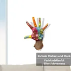 Красочная ладонь 3D модные настенные часы, бесшумные часы, самоклеящиеся декоративные ПВХ наклейки для дивана, акриловые часы с диском