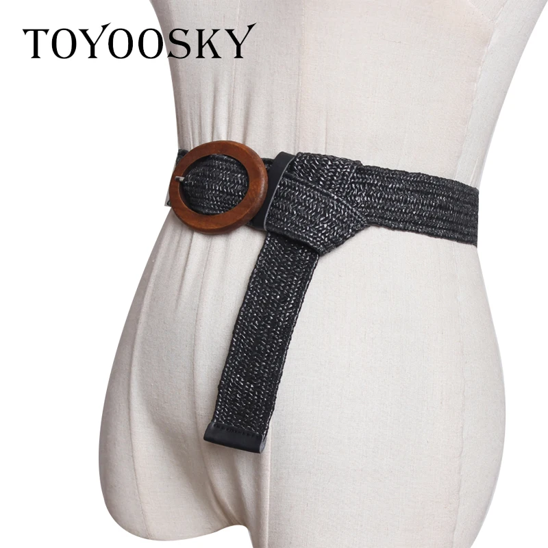 Ремень TOYOOSKY женский Плетеный модный однотонный пояс в этническом стиле с круглой