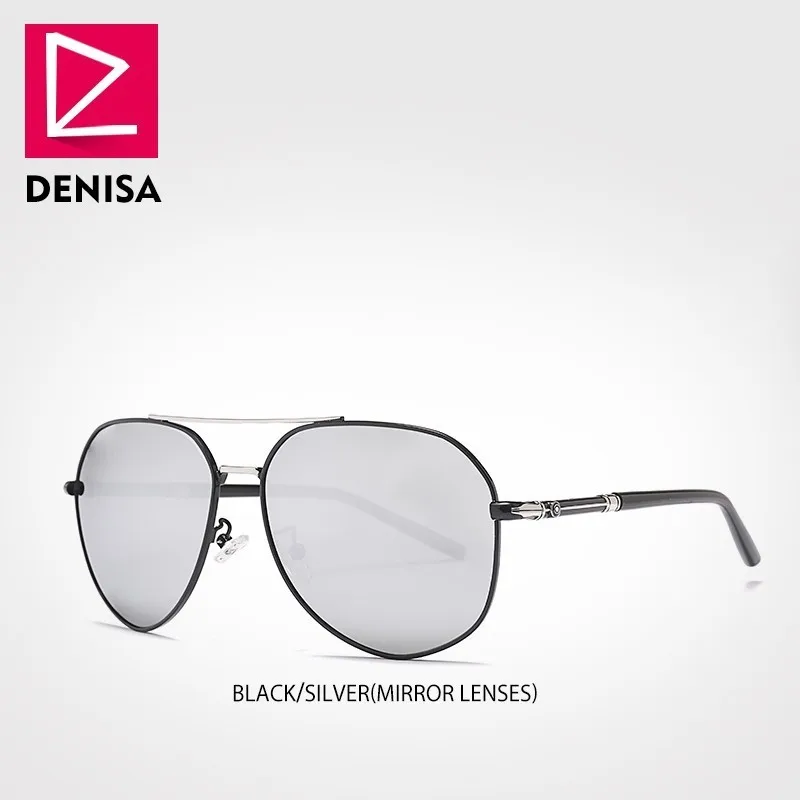 DENISA, итальянский бренд, дизайнерские, пилот, поляризационные солнцезащитные очки, мужские очки, синее покрытие, линзы, зеркальные, солнцезащитные очки, UV400 okulary G98163 - Цвет линз: Silver Mirror Lens