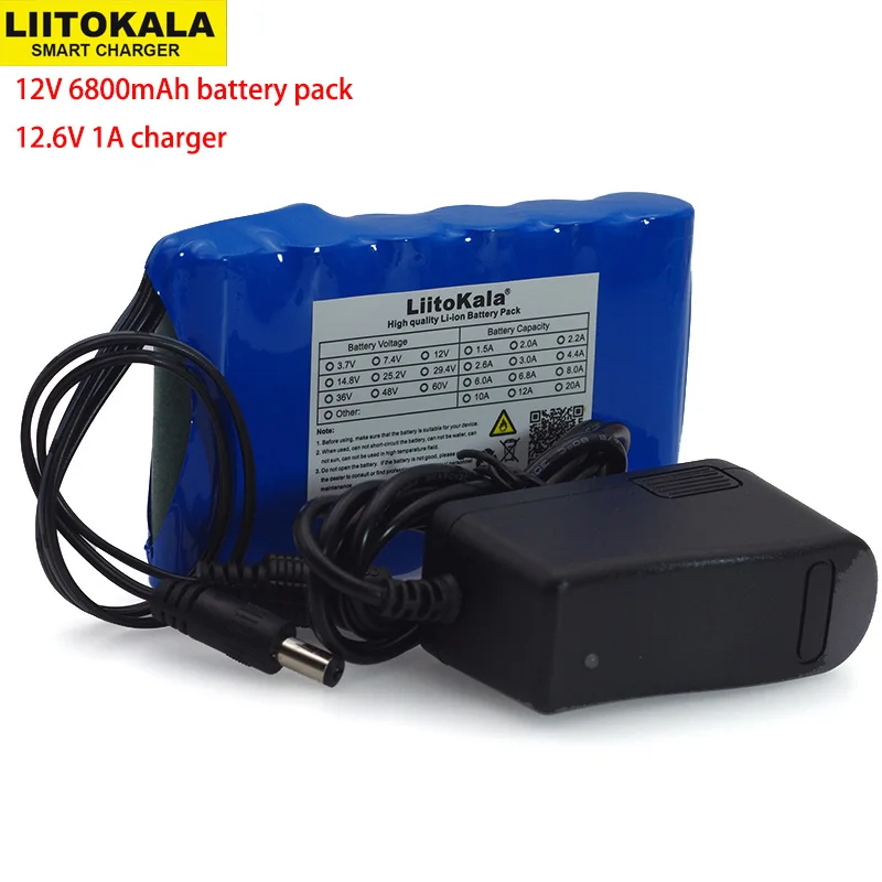 

LiitoKala Portable Super 18650 Rechargeable Lithium Ion battery pack capacity DC 12 V 6800 Mah CCTV Cam Monitor 12.6V 1A Charger