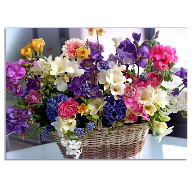 

Basket Of Flowers 3D DIY Square Crystal Rhinestone Diamond Embroidery Pasted Paintings Diamond Mosaic Needlework Pictures