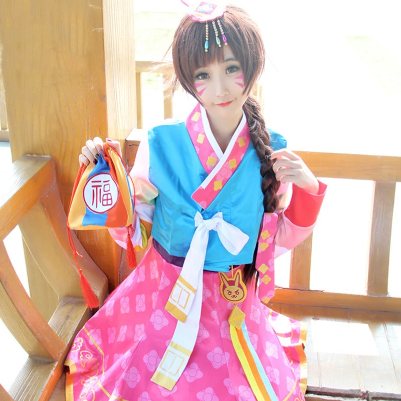 [В наличии] Новогодняя кожаная Версия игры OW D.VA платье Hanbok + аксессуары косплей