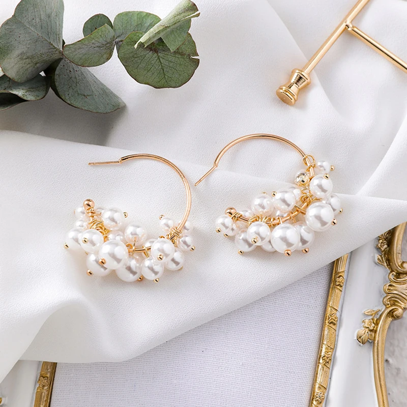 MENGJIQIAO New Korean Fashion Dainty Geometric Simulated Pearl Flower Jewelry Drop Earrings For Women Boucle D'Oreille Gifts | Украшения