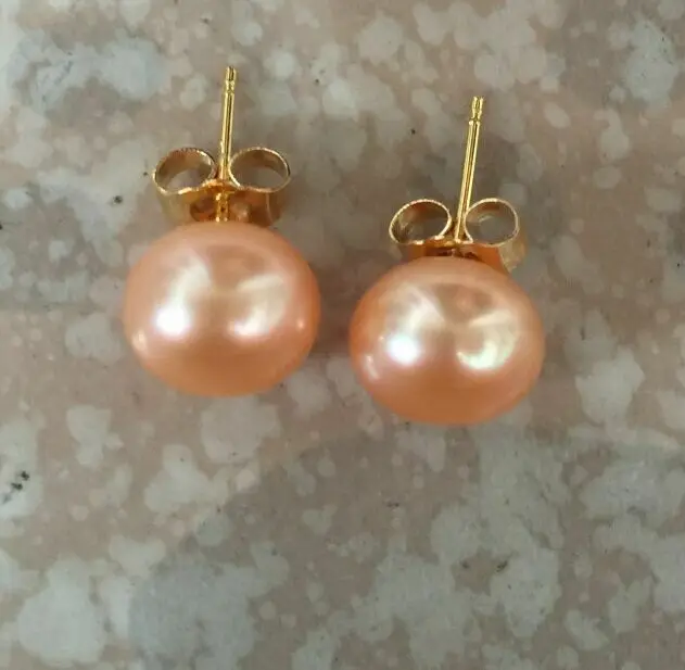 Огромная пара сережек с жемчугом из розового и золотистого жемчуга Размер 9-10 мм