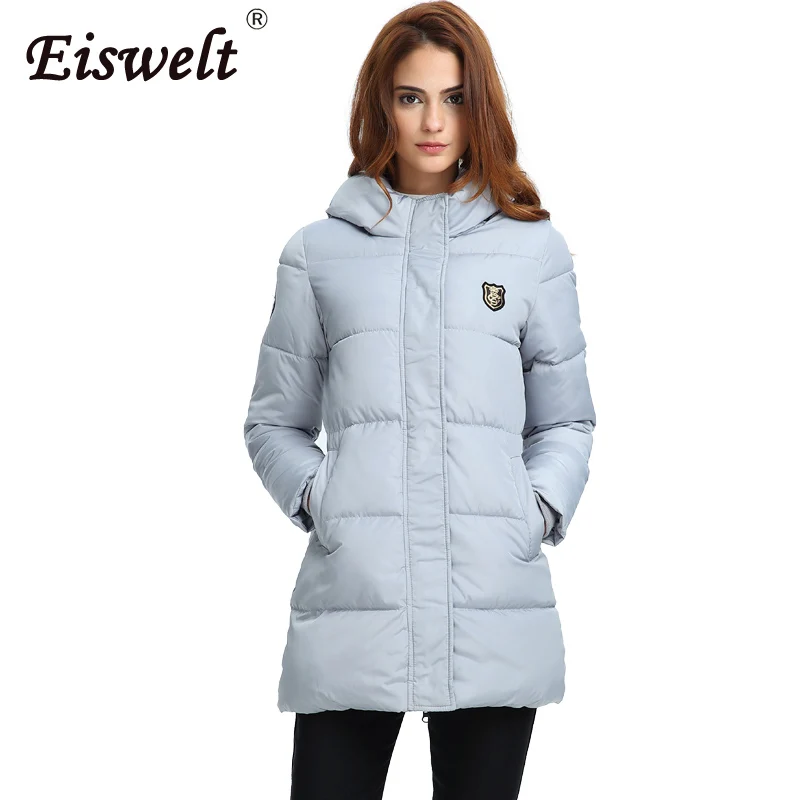 EISWELT 2018 Новая модная Длинная зимняя куртка женское приталенное пальто женская