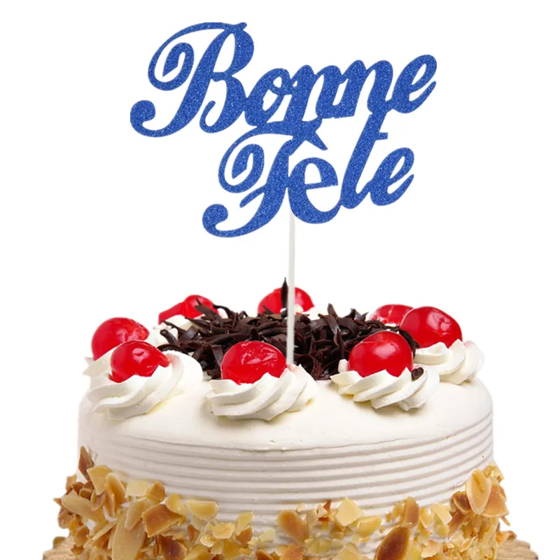 blue Топпер для торта Bonne Fete французский русский с днем рождения испанский Feliz Cumpleanos флажки для торта День Рождения Торт Декор на заказ - Цвет: blue