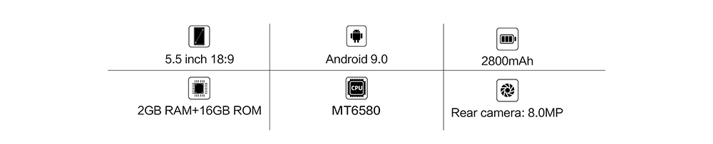 Cubot J5 смартфон 5," 18:9 полный Экран MT6580 Quad-Core Android 9,0 телефон 2 Гб Оперативная память 16 Гб Встроенная память Dual SIM карта