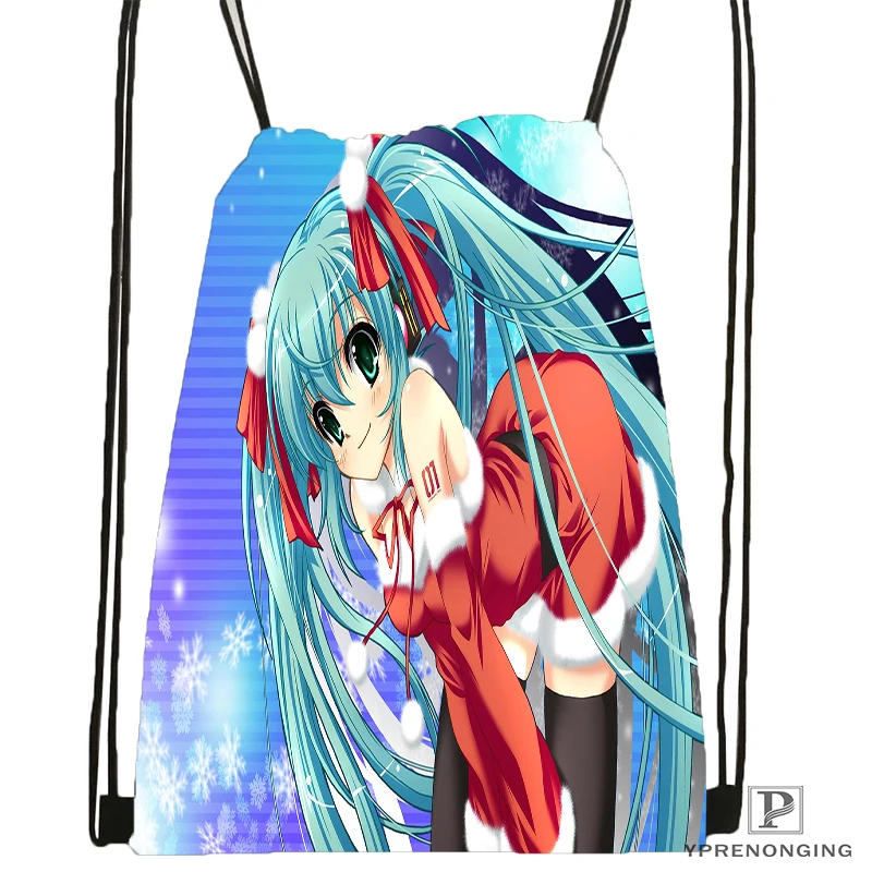 Custom Hatsune Miku Megurine рюкзак с кулиской сумка милый детский (Черная задняя часть) 31x40 см