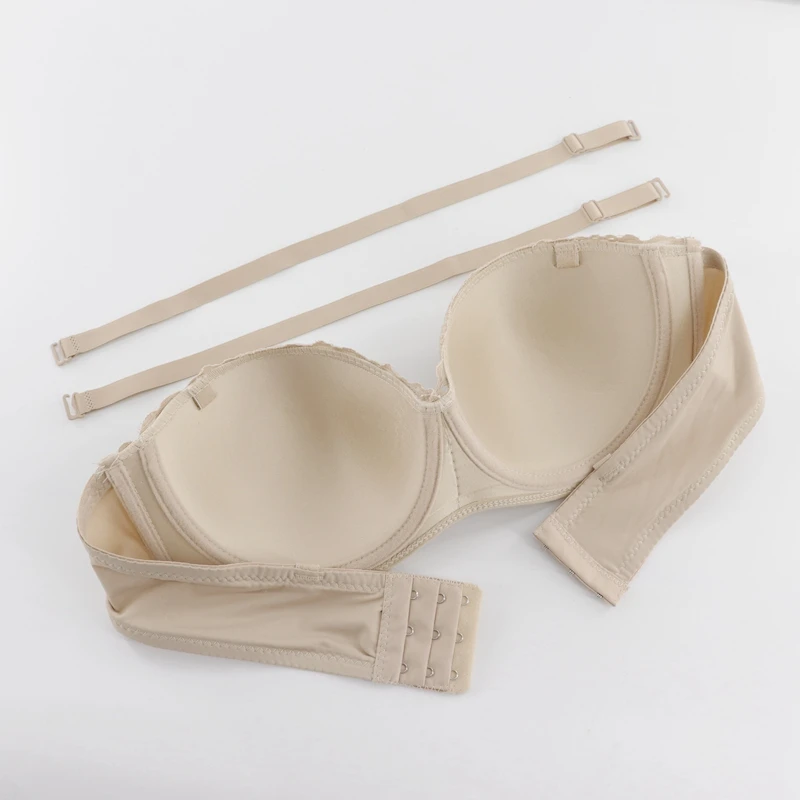 Women Lace Push Up Bra Strapless Invisible Padded Bralette Sexy Half Cup Underwear Intimates Large Size 90-105B