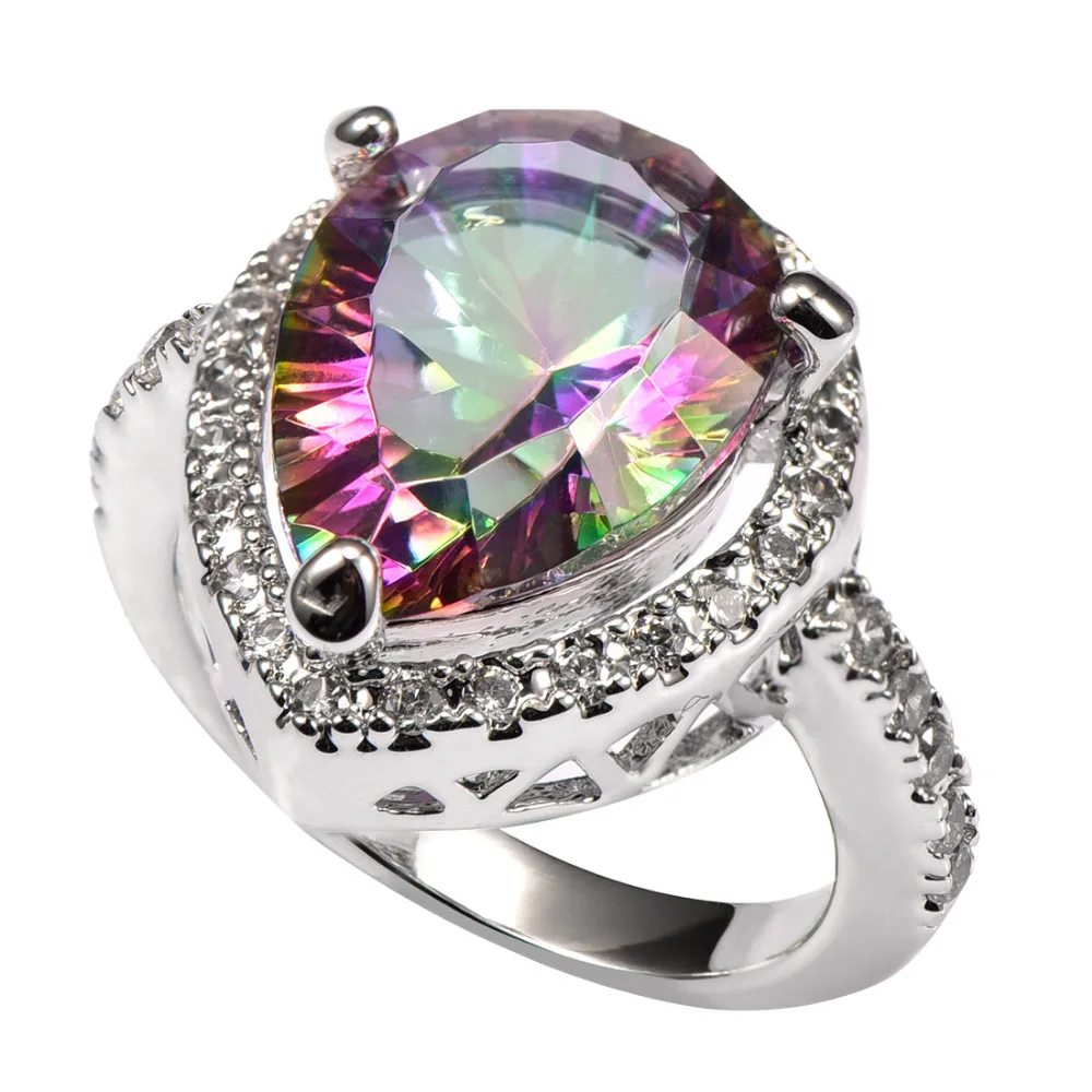 

Huge Rose Rainbow Crystal Zircon With Multi White Crystal Zircon 925 Sterling Silver Factory price Ring Size 6 7 8 9 10 11 F1477