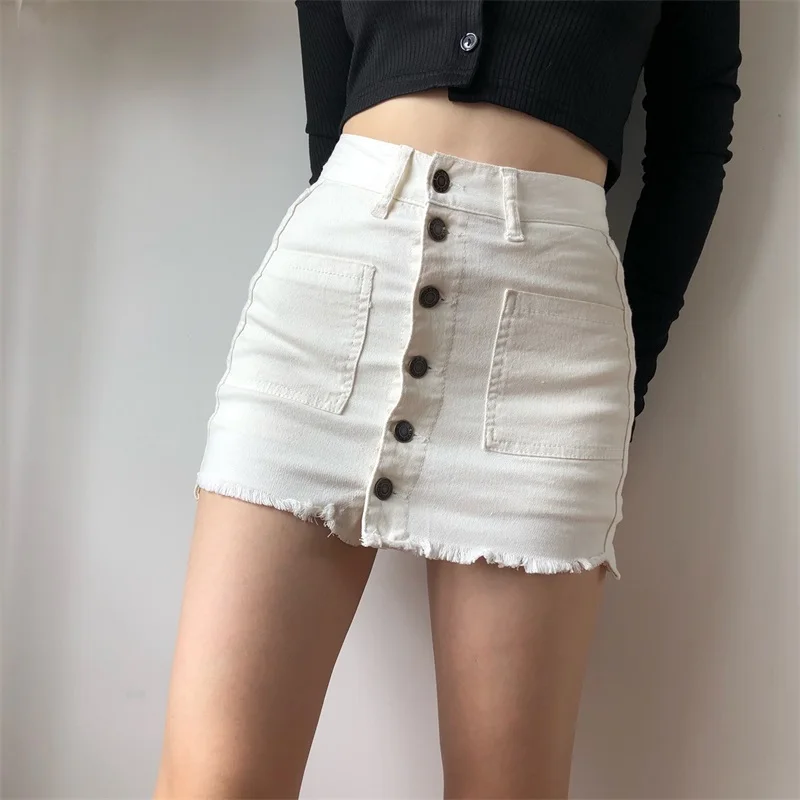 

Women Mid-rise Waist Button Placket Mini Skort With Raw-Cut Hem
