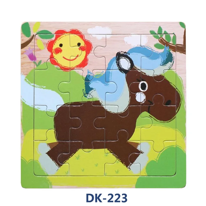 DK-223 Новинка, 16 кусочков деревянных паззлов, разноцветные Мультяшные животные, деревянные игрушки для детей, обучающие игрушки для детей раннего возраста, DK-200 - Цвет: DK-223