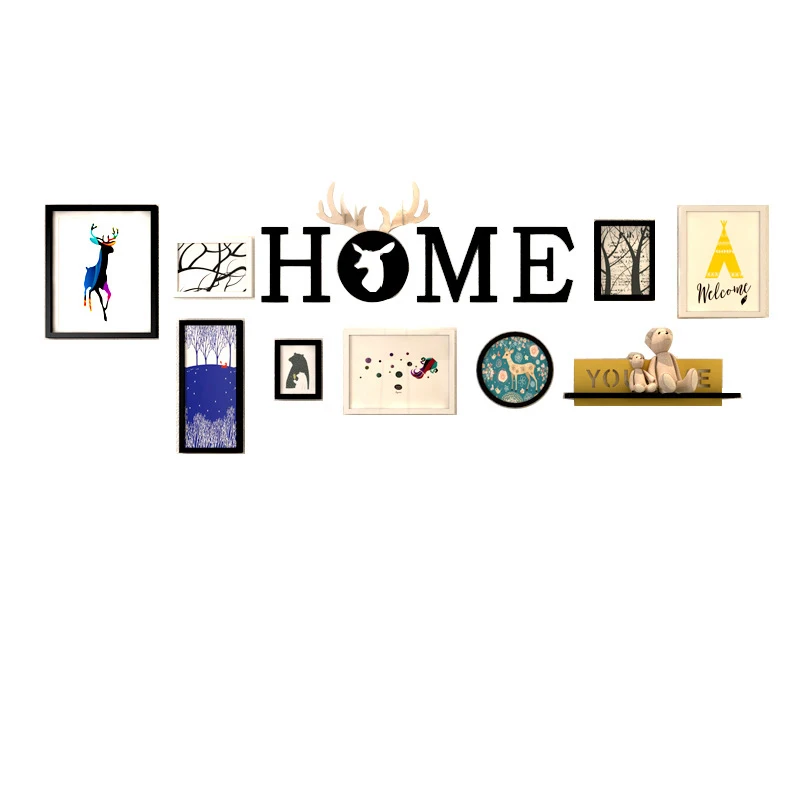 Винтажная деревянная фоторамка для гостиной с буквенными полками модный