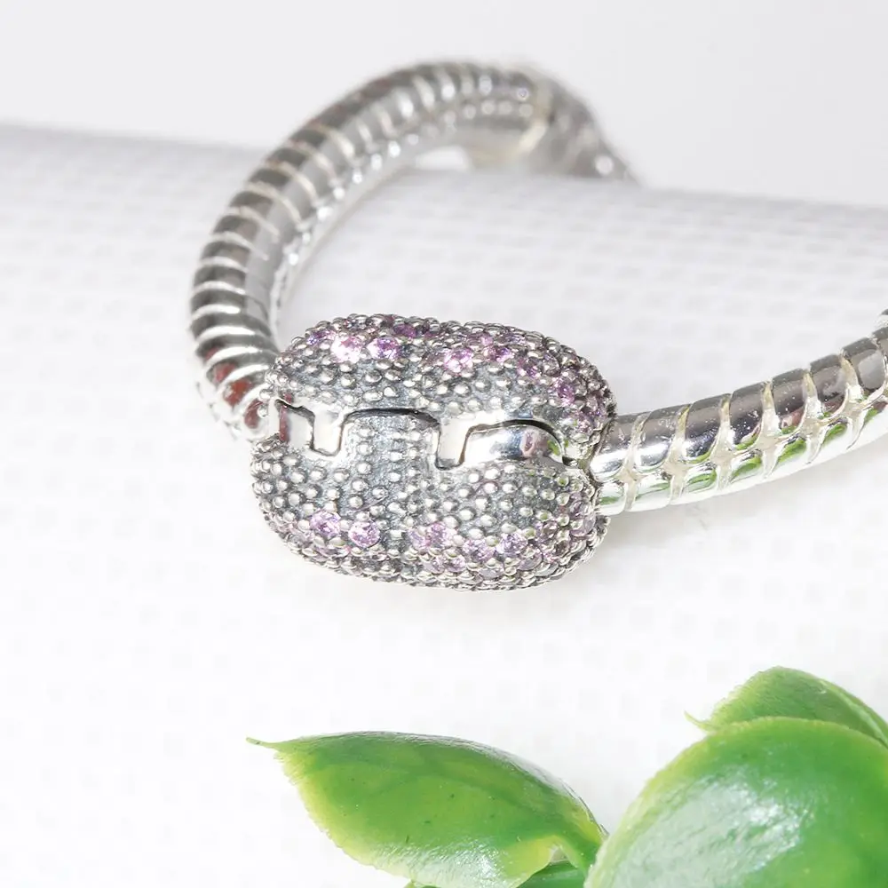 Wybeads Изысканные стерлингового серебра 925 Розовый CZ открытым мои сердечки клип