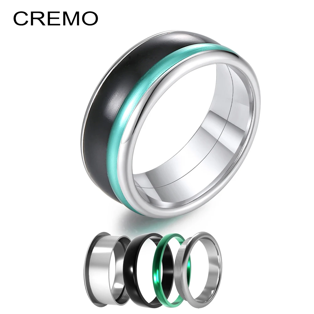 

Cremo Black Rings For Women Interchangeable Filled Band Turning Titanium Stainless Steel Ring Finger Jewelry Anillos Mujer