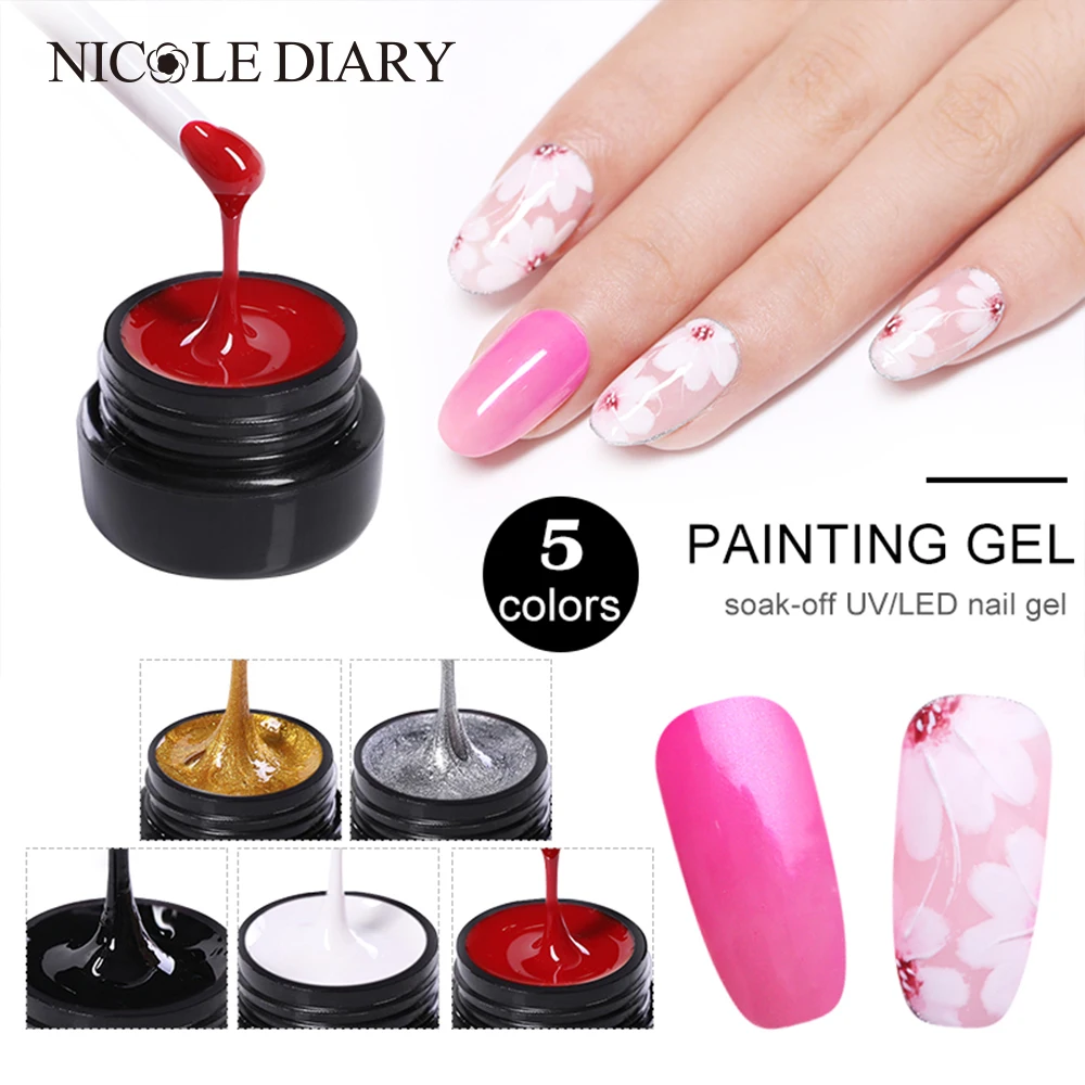 NICOLE DIARY 5ml Paint Gel 3D Nail Art Draw Painting UV soak-off Uv Polish for DIY Design | Красота и здоровье