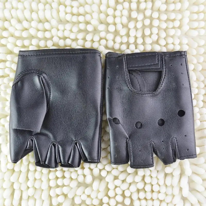 

1 Pair Black PU Leather Fingerless Gloves Solid Female Half Finger Driving Women Fashion Punk Gloves