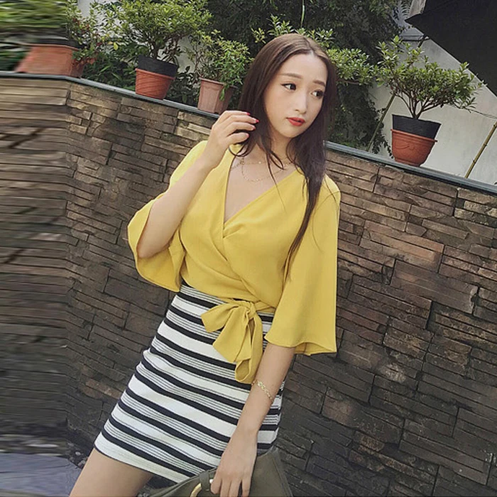 new fashion brand summer style Women's Clothing Blouses sexy crop top v-neck chiffon Shirts Bow Bandages Female solid tops | Женская