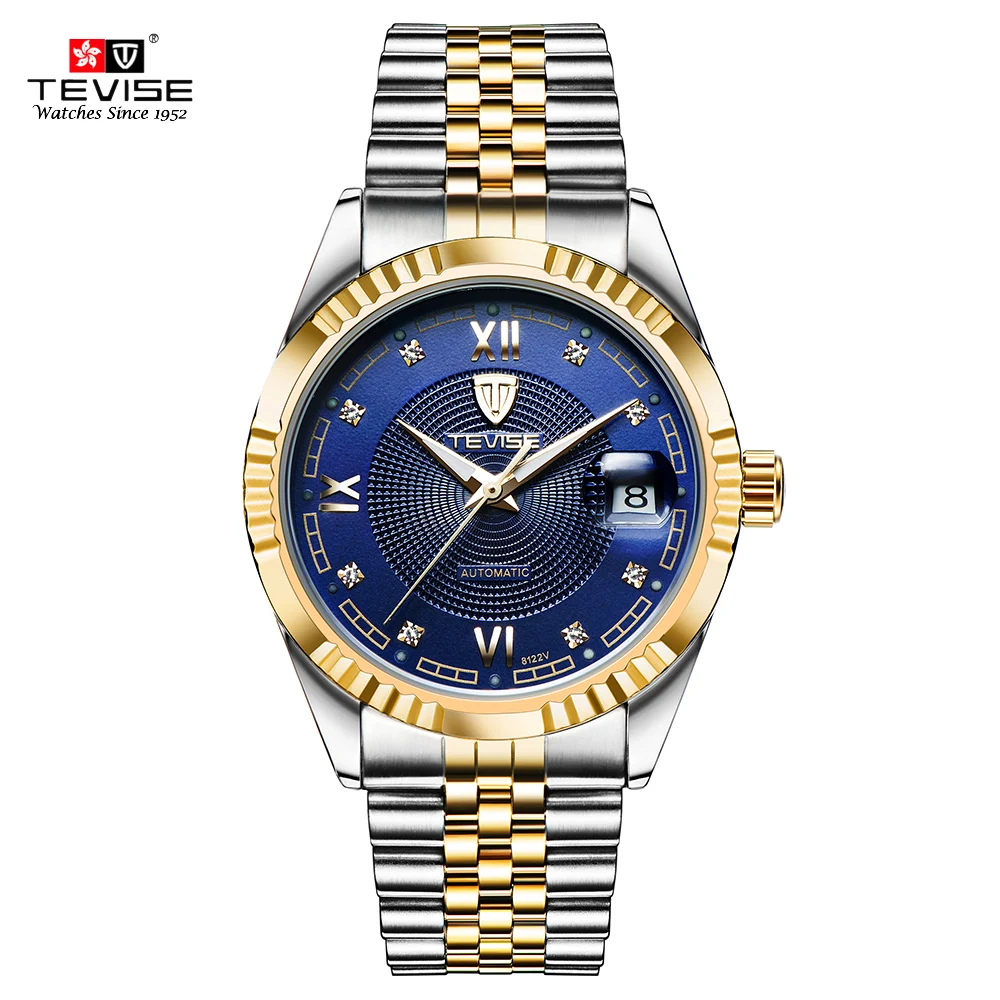 Gold Blue TEVISE полуавтоматическая часы Для мужчин модные Водонепроницаемый механические часы Для мужчин s Скелет наручные часы Бизнес Для Мужчин's Наручные часы - Цвет: Gold Blue
