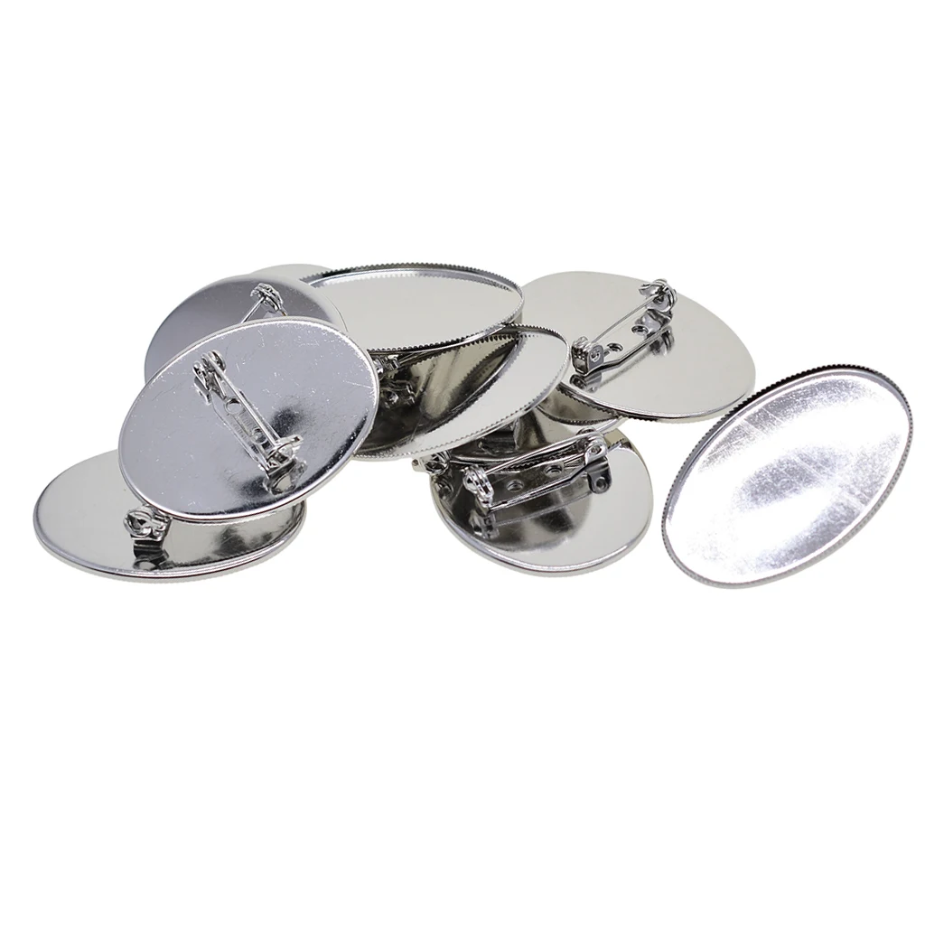 

10 Pieces Cabochon Brooch Setting Blanks Oval Brooch Pin Bezel Tray DIY Base