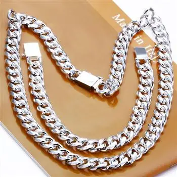M925 - jewelry set wedding casual 10mm side chain square buckle men bracelet&ampnecklace 2 CS101 | Украшения и аксессуары
