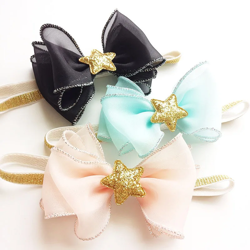 Эластичная Повязка на голову с бантом из органзы 10 шт./лот|organza hair bows|head bandhair bows |