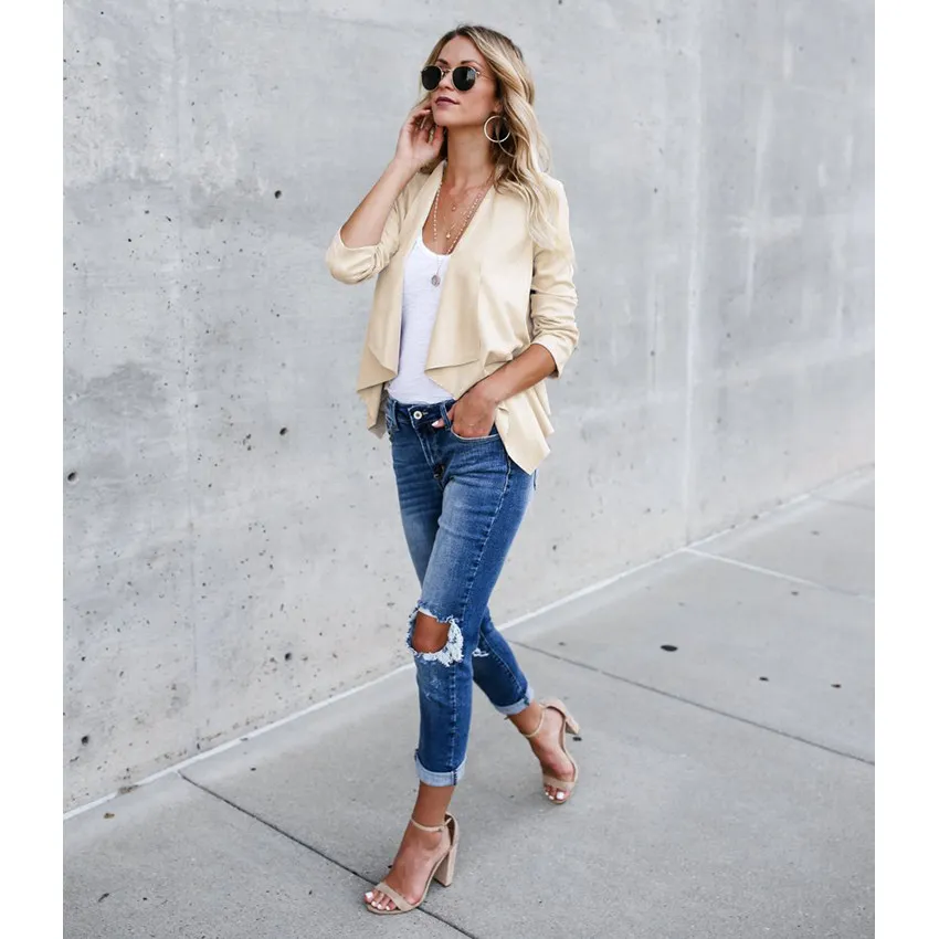 Wjustforu Новый Одноцветный облегающий Повседневный блейзер для женщин Модный