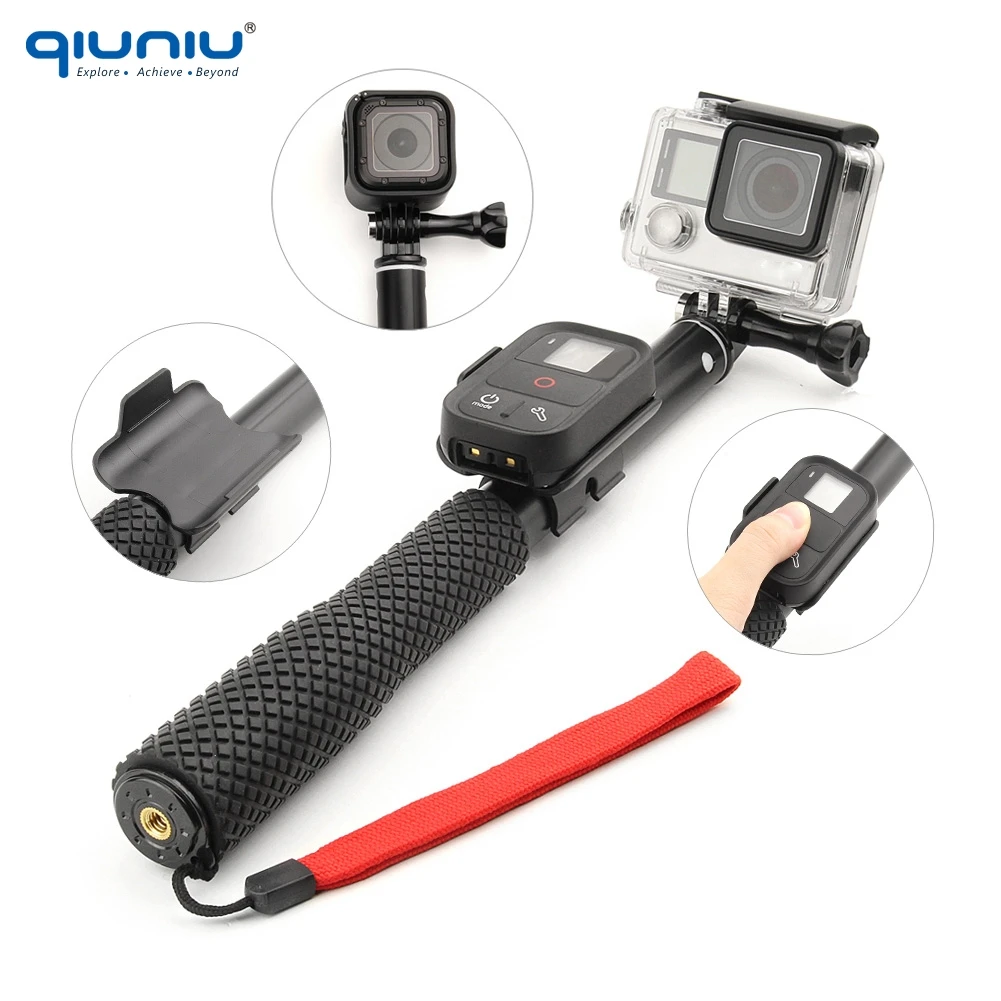 QIUNIU для GoPro алюминиевый селфи палка выдвижной ручной монопод полюс+ держатель зажим+ Штатив Адаптер для GoPro Hero 3+ 4 5 6 7