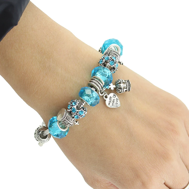 ANNAPAER посеребренные браслеты с подвесками в виде короны/сердца и обручи голубыми