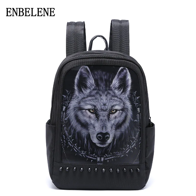 2019 женские рюкзаки с объемным животным принтом черные рисунком волка тигра