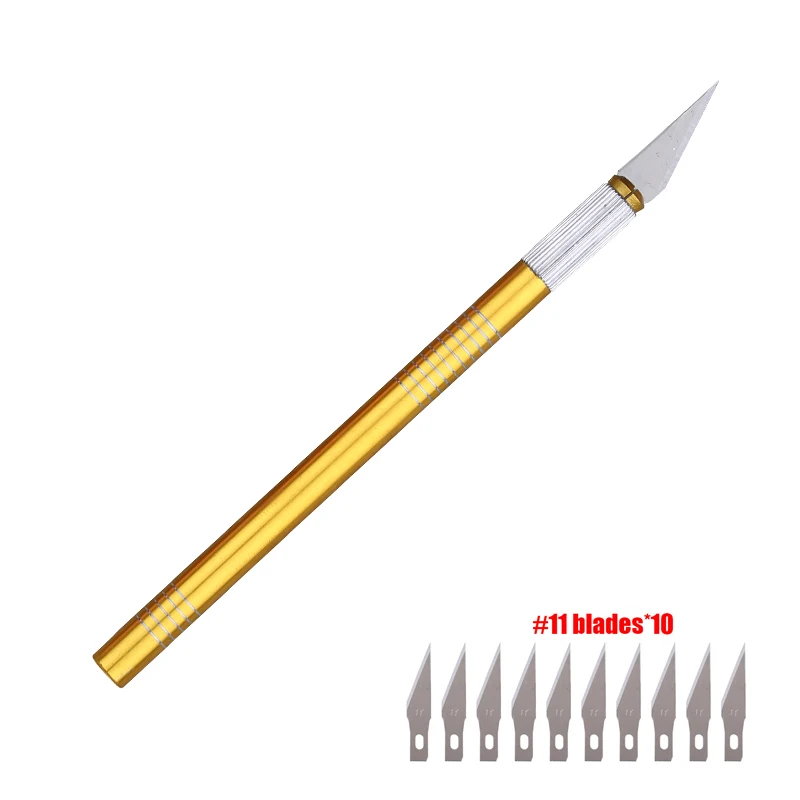 Yellow 10pcs blades 12 шт./лот, прецизионный нож для хобби, нож из нержавеющей стали, нож для гравировки, ножи для рукоделия, для ремонта печатных плат, ручные инструменты - Цвет: Yellow 10pcs blades