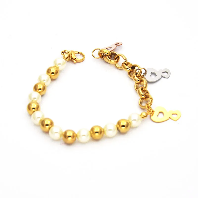 Оптовая продажа браслет из нержавеющей стали золотого цвета с жемчугом и