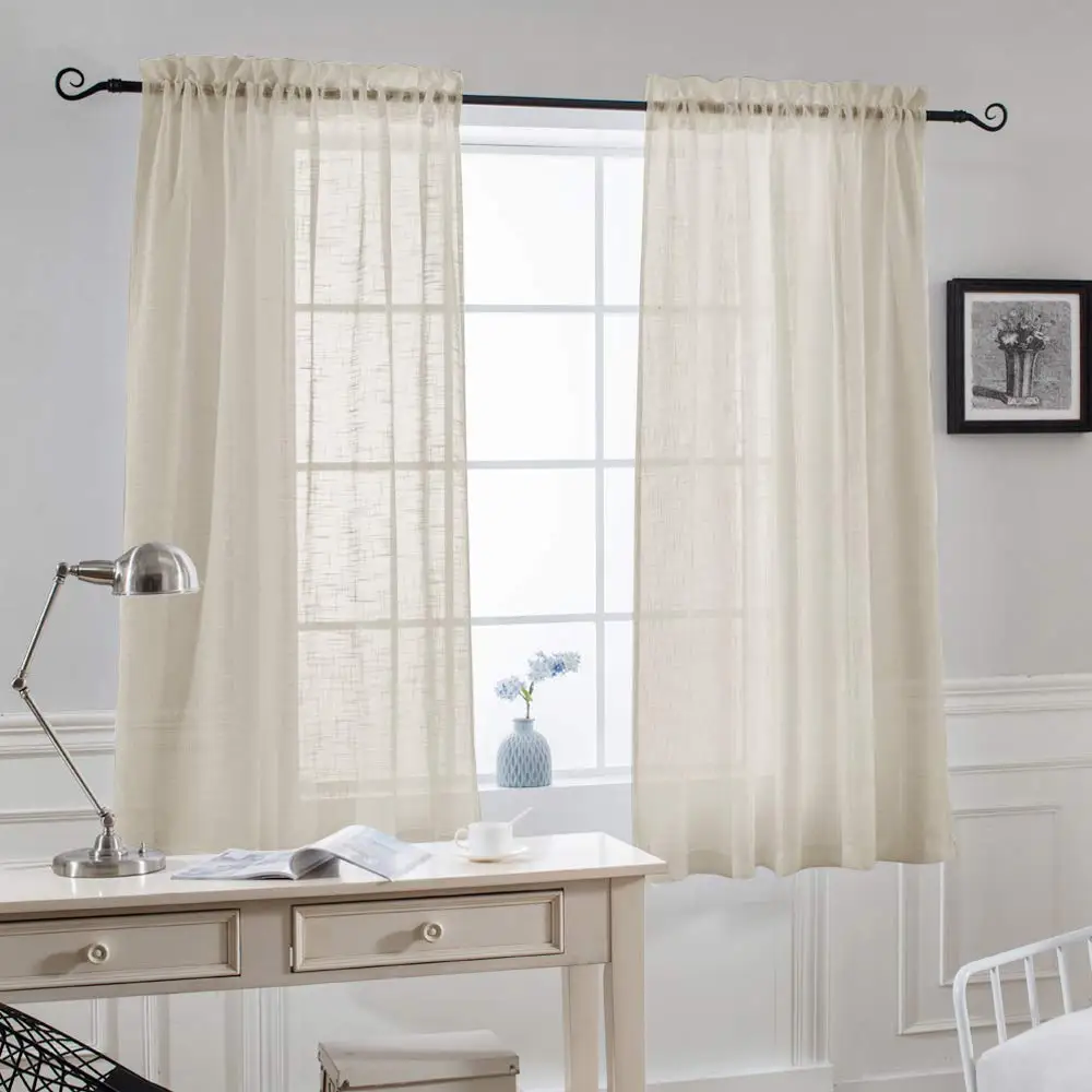 Beige NICETOWN, сплошная занавеска из цельной пряжи, для дверей, окна, лен, текстурированный вид, занавески для спальни, гостиной, раздвижные двери, тюль, занавеска - Цвет: Beige