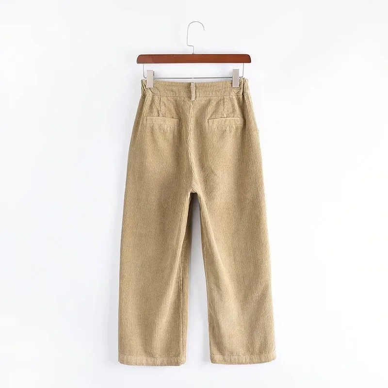 Женские вельветовые брюки до щиколотки с высокой талией и широкими