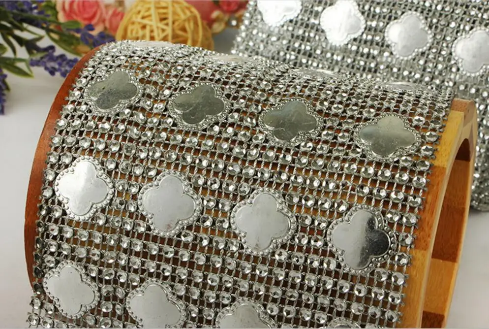 10 ярдов клевера стразы Сгибаемая Бриллиантовая сетчатая оберточная лента