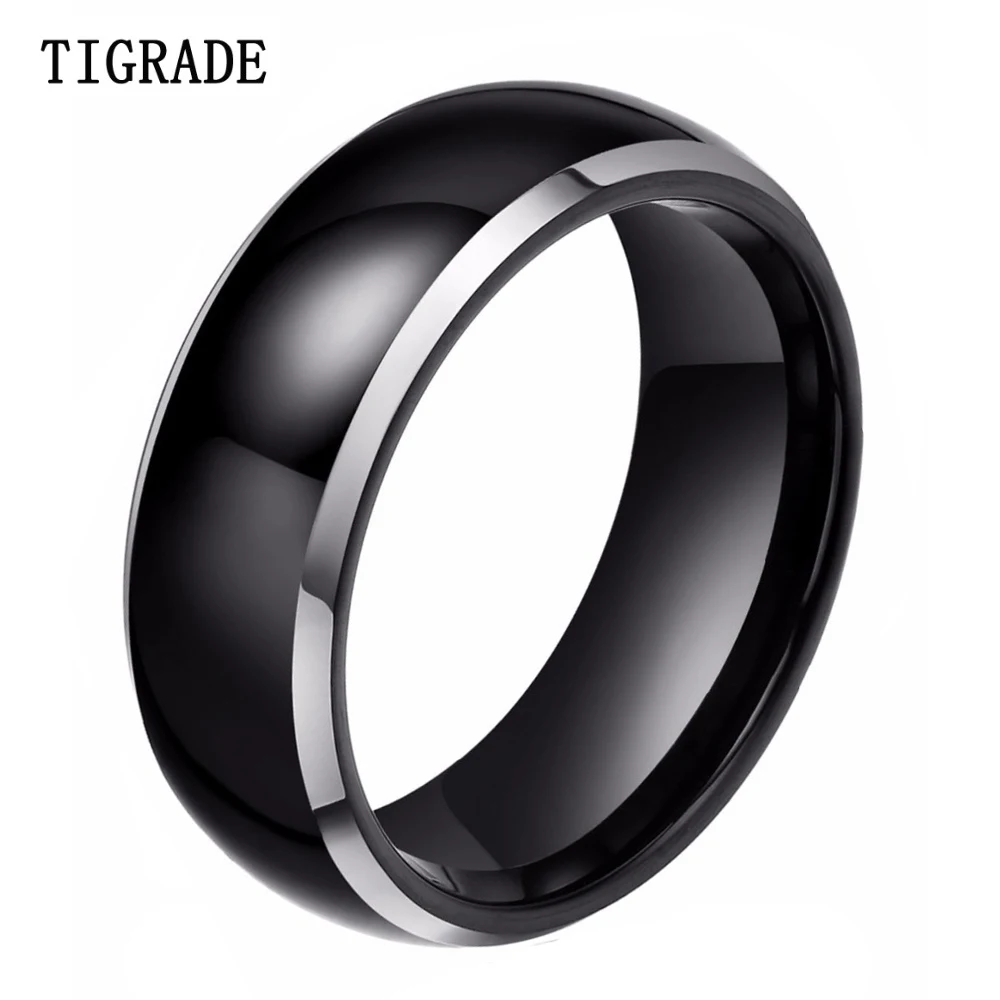 Мужское обручальное кольцо Tigrade черное из чистого карбида вольфрама для мужчин