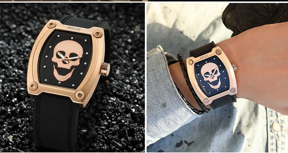 BAOGELA nouveau Спорт кварцевые squelette montres bande de Silicone грудь для люминисцентных crâne montre-браслет homme Relogios Mascu