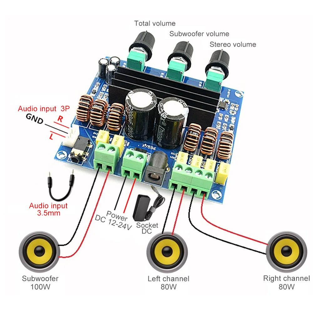 AIYIMA 2,1 Amplificador TPA3116D2 высокомощные Цифровые усилители аудио доска сабвуфер домашний усилитель 2x80 Вт+ 100 Вт DC 24 В