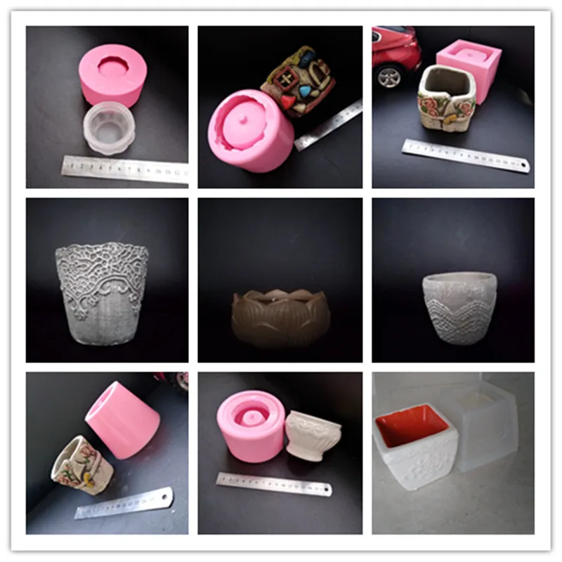 

Countryside Gardening Concrete Pot Making Silicone Molds Round Rectange Square flowerpot mold for cement clay plaster mould