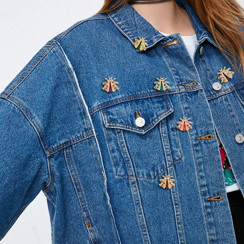 Adorable Crystal Rhinestone Ladybug Brooch Small Insect Metal Pin Unisex Garment Fashion Jewelry Accessory | Украшения и