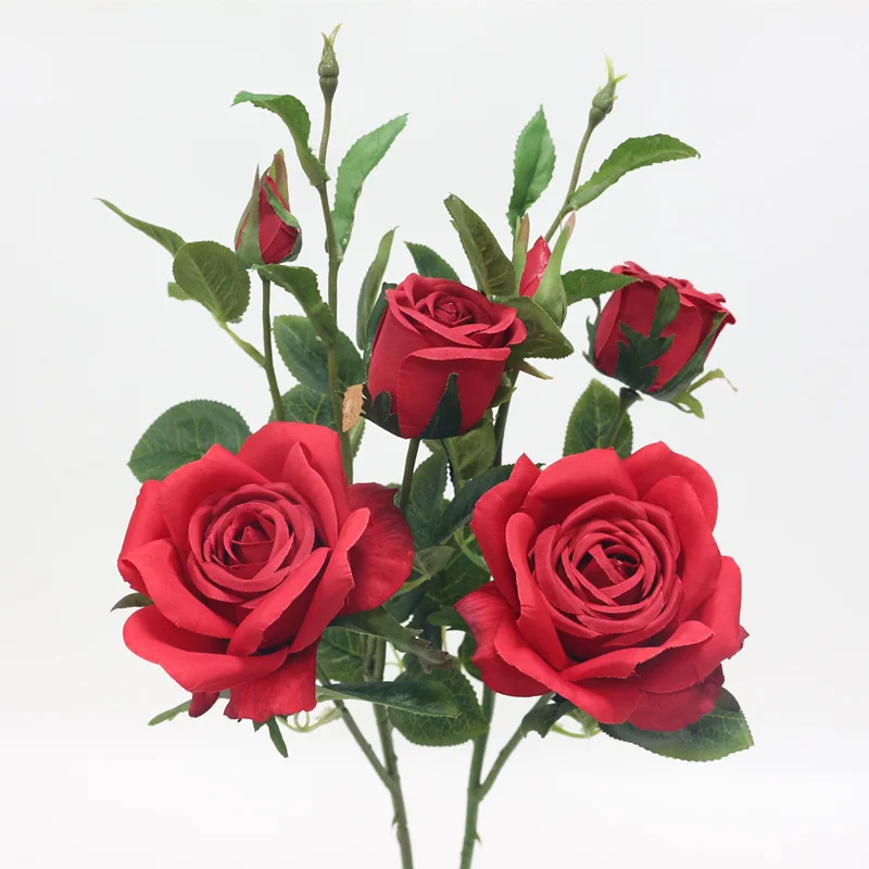 2pcs 3 head red JAROWN искусственные 6 голов розы Шелковые цветы искусственные цветы для свадьбы, дома, вечерние украшения стола - Цвет: 2pcs 3 head red