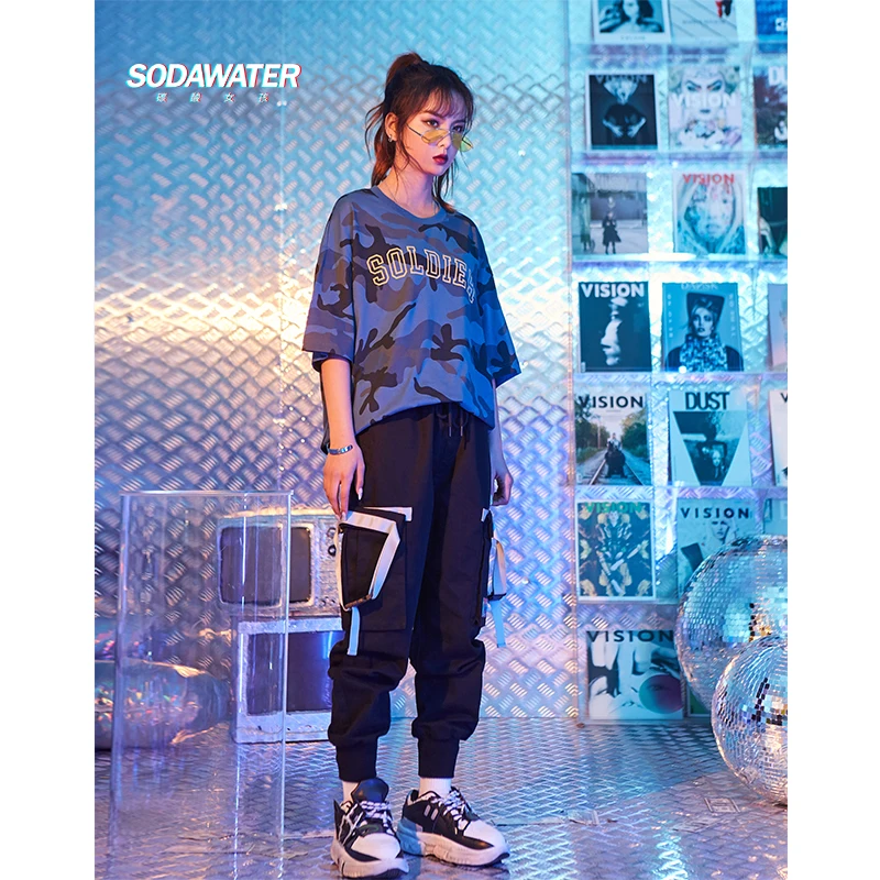 Футболка для девочек SODAWATER летняя камуфляжная футболка в стиле хип-хоп уличная