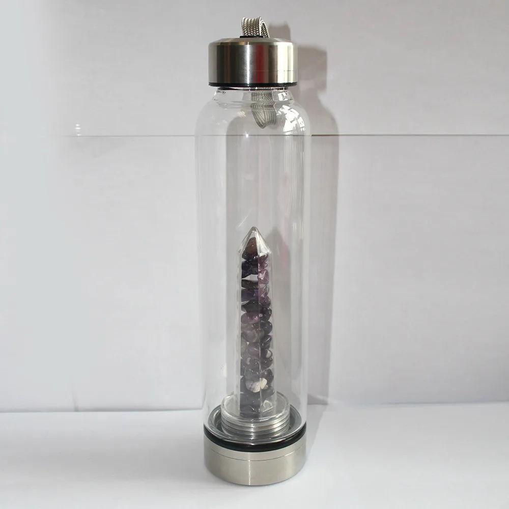 Amethyst Натуральный кристалл кварца драгоценный камень бутылка для воды палочка ТОЧКА Рейки целебный Кристалл Стекло целебная бутылка стекло - Цвет: Amethyst
