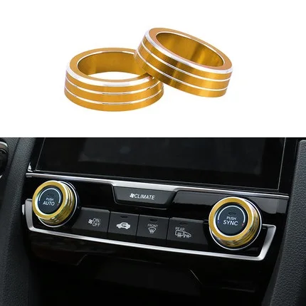 Gold Air condition Автомобильный Кондиционер, мультимедийный динамик, аудио кнопка, декоративное кольцо, кнопка зажигания двигателя для Honda new Civic - Название цвета: Gold Air condition