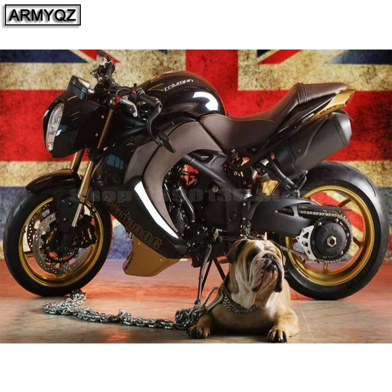 Алмазная вышивка крестиком пейзаж 5d алмазная картина бульдог мотоцикл Стразы