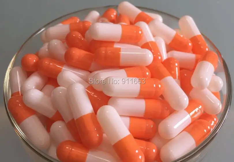 

0# 10,000pcs! Orange-White Colored !Hard Gelatin Empty Capsule Size 0/(joined or seperated capsules available!)